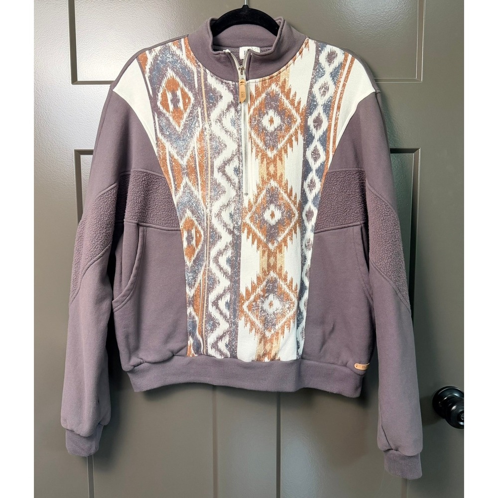 BKE Womens Large Southwestern Quarter Zip Fleece Sweatshirt Purple Geometric L